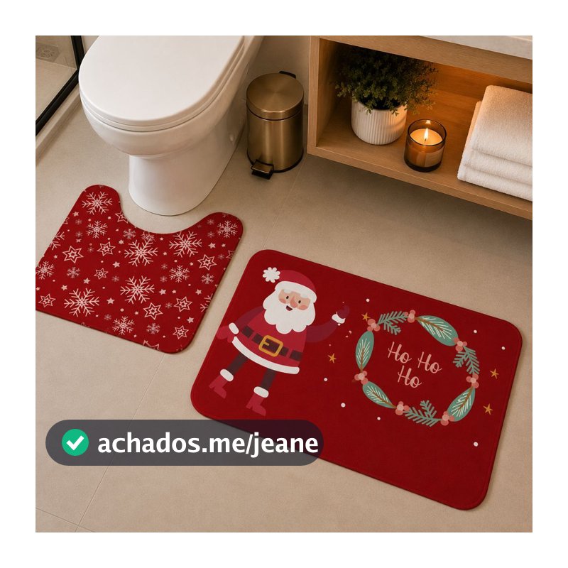 Jogo de 2 Tapetes para Banheiro Decorativos Exclusivo Natalino Antiderrapante Flocos de Neve