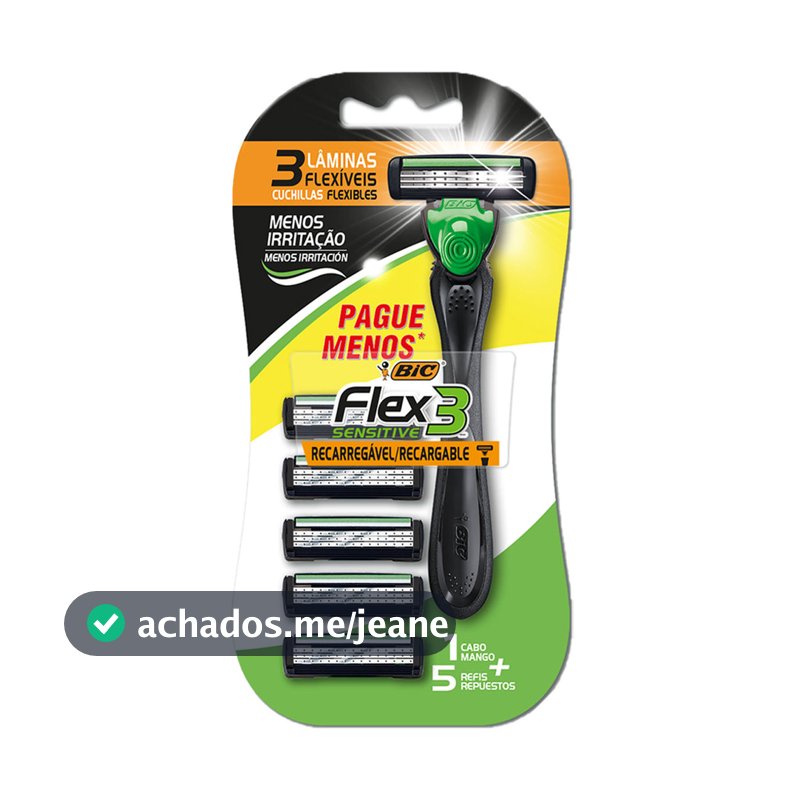 Barbeador descartável Flex3 Hybrid Sensitive recarregável Preto + 5 lâminas Bic
