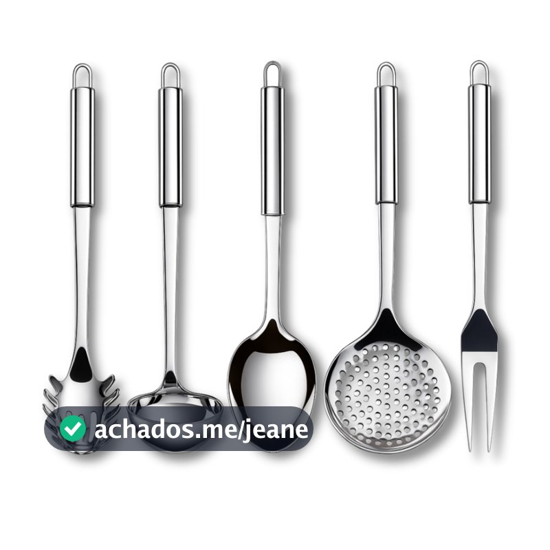 Utensílios de Cozinha em Aço Inox Colher De Arroz Concha Escumadeira Pegador de Massa e Garfo