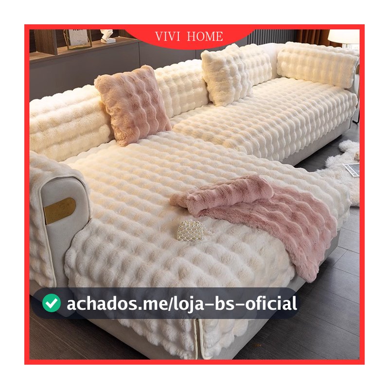 Capa De Sofá De Pelúcia De Coelho 1 2 3 4 Lugares Em Forma De L Almofada Grossa Protetor De Tecido Antiderrapante Toalha