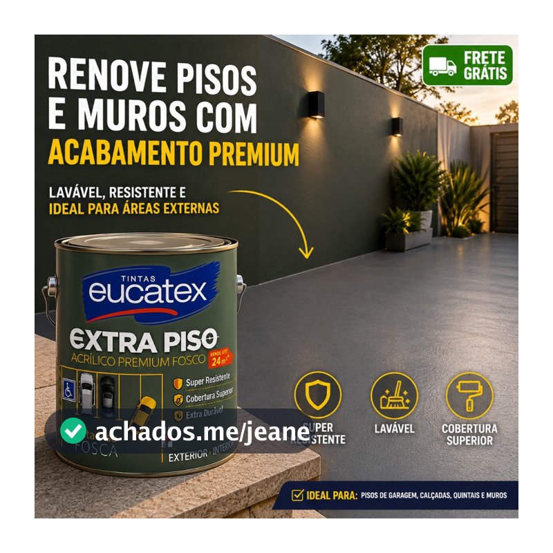 Tinta Acrílica Eucatex Premium Extra Piso Lavável Galão 3,6 Litros Piso Externo e Muros