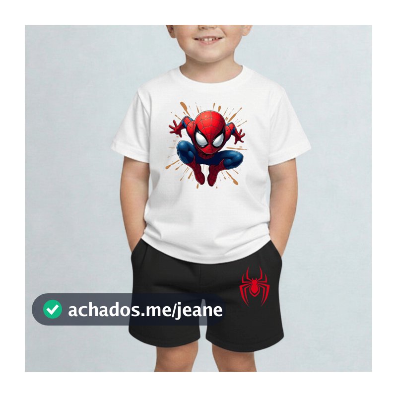 Conjunto Camiseta+Bermuda Moletinho Infantil 2 ao 16 Estampa Homem-Aranha