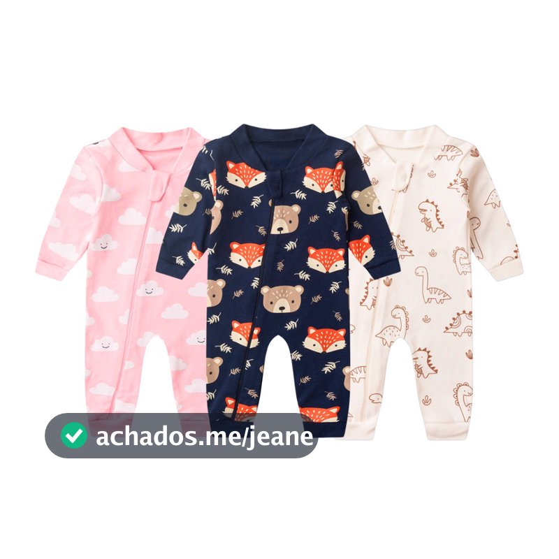 Macacão Bebê Suedine Estampado com Zíper RN ao G
