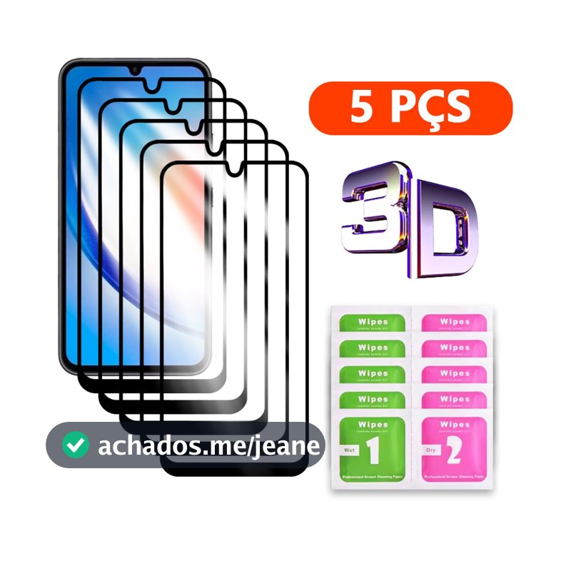 Kit 5 Película 3D Vidro Temperado Compatível Com Todos Samsung Galaxy A56 A36 A26 A16 A06 A55 A35 A25 A15 A05 A05s A54
