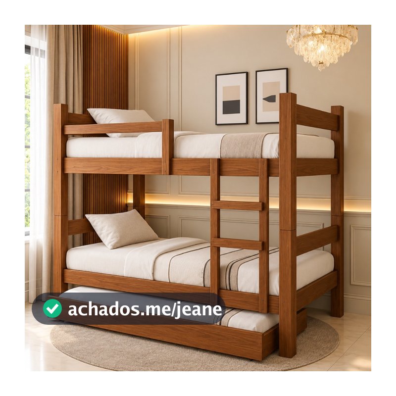 Beliche Bibox 3 Camas Letícia com Escada e Grades de Proteção em MDF