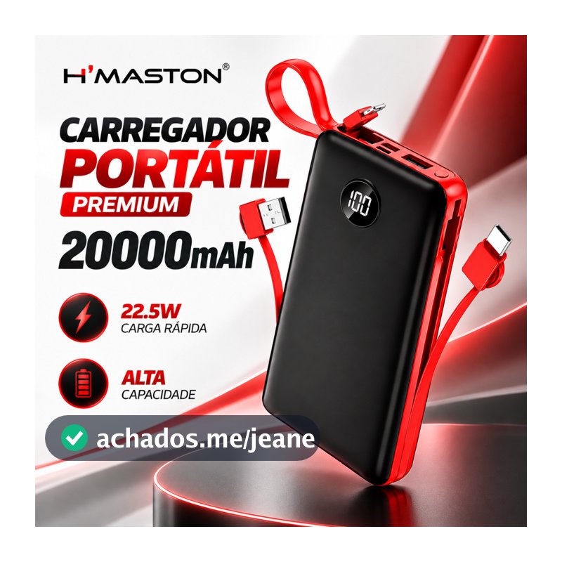 Carregador Portátil Premium 20000mAh 22.5W Power Bank Carga Rápida