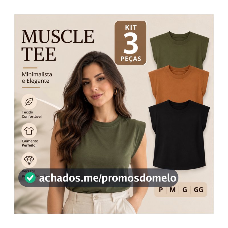 Kit 3 Blusa Feminina Muscle tee Viscolycra Elegante Casual Moda Verão Estilosa Moderna Algodão
