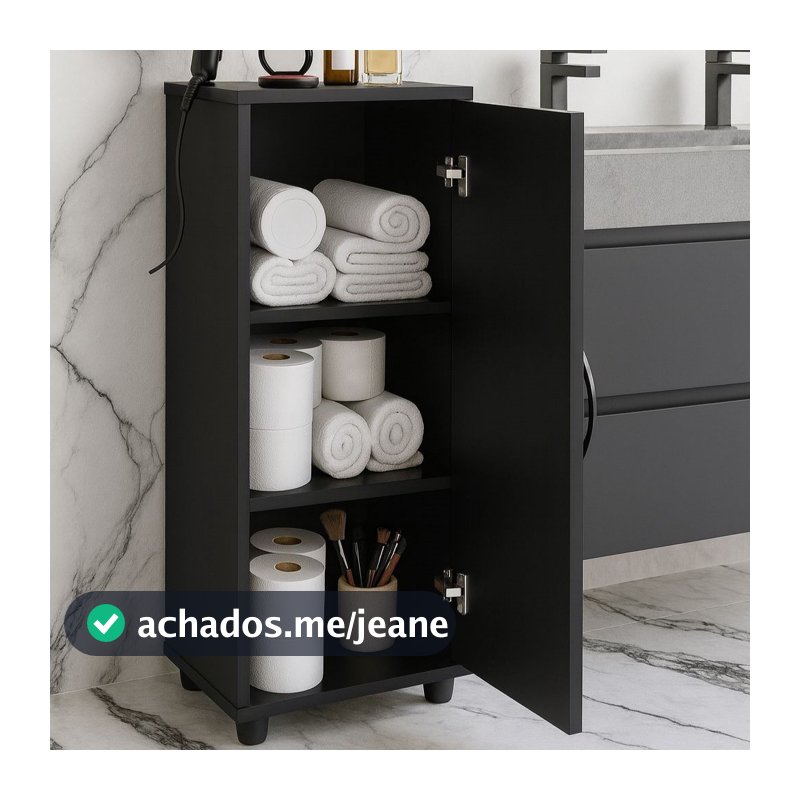 Organizador Multiuso com Pézinho e 1 Porta, Armário com Prateleiras Internas para Banheiro