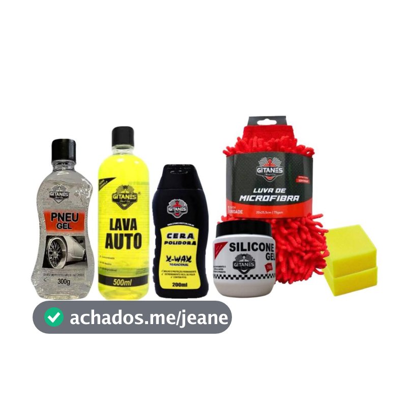 Kit Limpeza Automotiva- Lava Auto, Gel para Pneu, Cera Polidora e Silicone em Gel