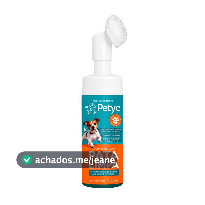 Limpa Patas Petyc 150ml Cães Gatos Espuma Higienizadora Sem Enxágue Escova Massageadora Hipoalergênico Aloe Vera