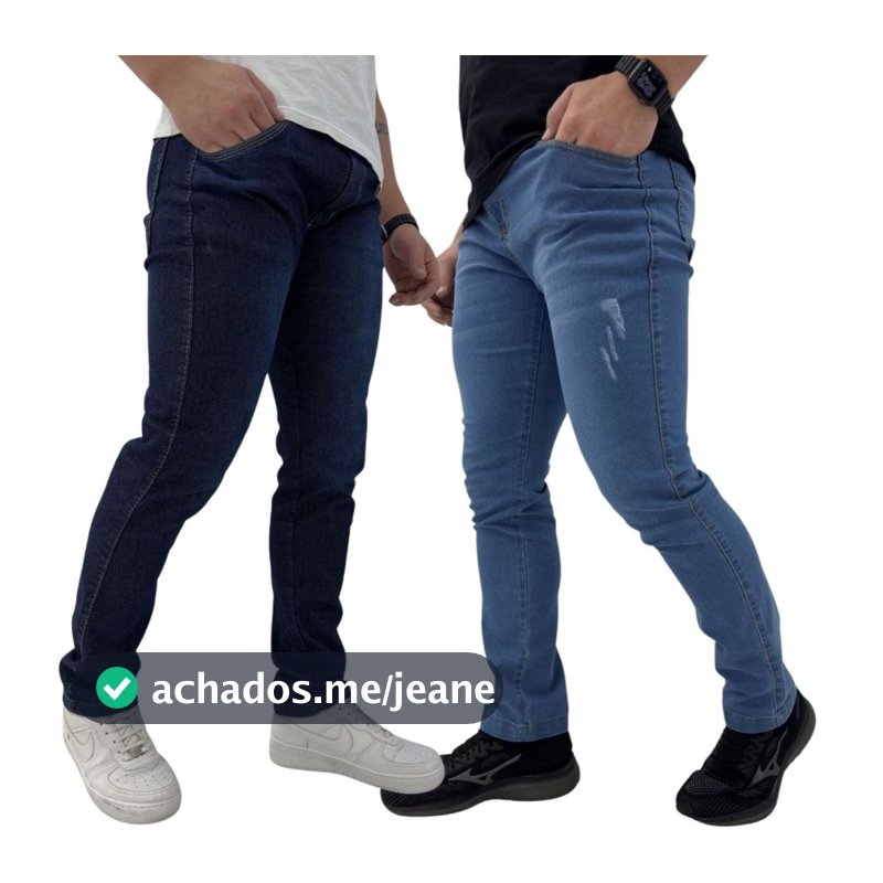 Kit com 2 e 1 Calça Jeans Masculina Preta, clara, escura e marinho Slim Fit Premium Lycra full