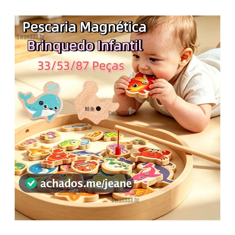Jogo de Pescaria Magnética Brinquedos 87/54/33 Peças Crianças Para Bebê 0 a 6 meses | Educacional de Madeira Montessori