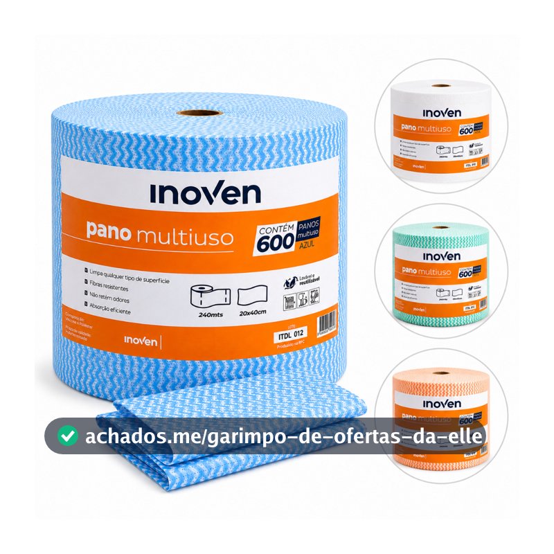 Pano Multiuso Perfex Inoven 600 Panos Rolo Bobina 240m 20x40cm Alta Absorção Profissional