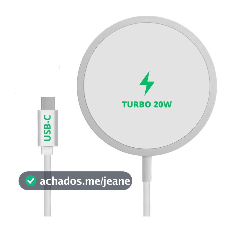 Carregador Por Indução 20W Turbo, Magnético Sem Fio Tipo C Compatível com MagSafe Carregamento Rápido 1M