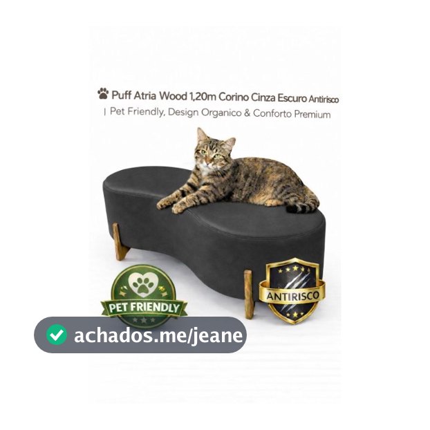 🐾 Puff Atria Wood 1,10m Corino Cinza Escuro Antirrisco | Pet Friendly, Design Orgânico
