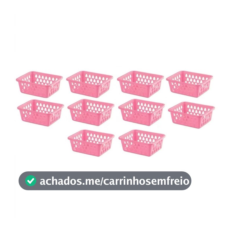 Kit com 10 cestinhas Plasticas Organizadoras Lembrancinhas Aniversario,Gavetas,Armarios,Maquiagem Menina Rosa 16x12x6cm