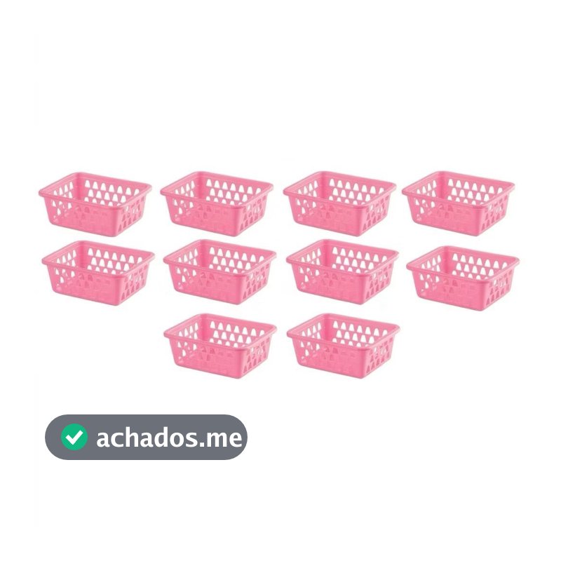 Kit com 10 cestinhas Plasticas Organizadoras Lembrancinhas Aniversario,Gavetas,Armarios,Maquiagem Menina Rosa 16x12x6cm