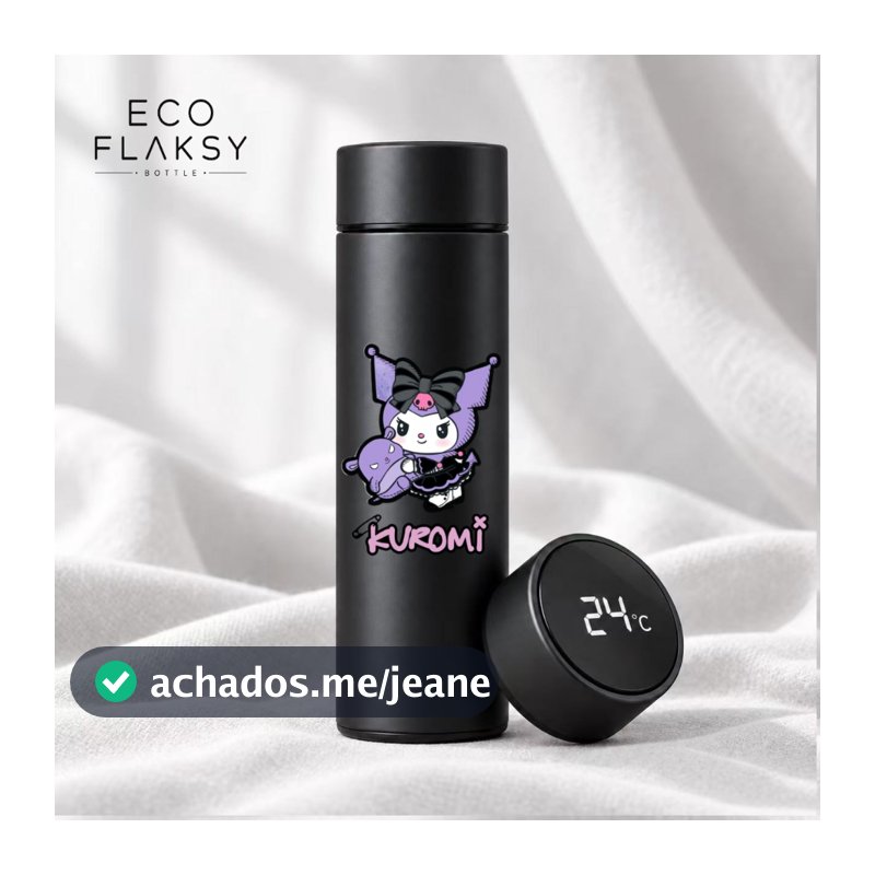 Garrafa Térmica De Água Infantil Aço Inox Estampada 500ml Kuromi Sanrio Termometro LED Digital