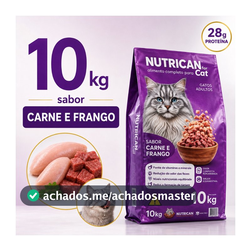 Ração Para Gato Adulto 10,1kg Nutrican Sabor Carne Frango 28g Proteína Sem Corante