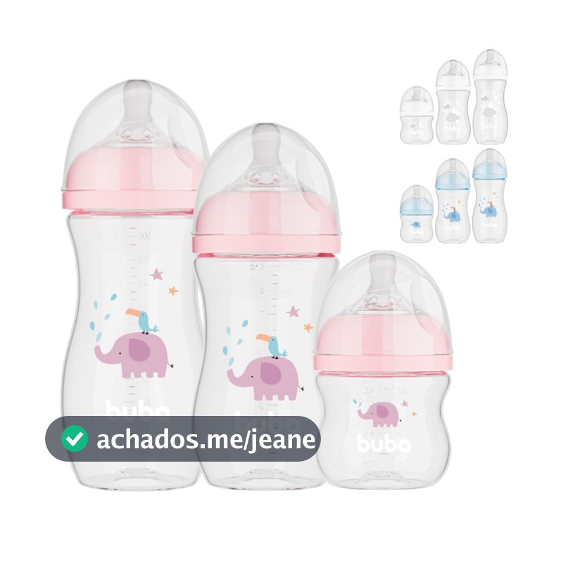 Kit 3 Mamadeiras Anticólica Buba Menino e Menina 120 ml 270 ml e 330 ml