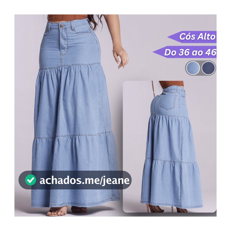 Saia Jeans Longa Feminina Evangélica Leve Sem Lycra 3 Marias Cós Alto Rodada Casual Confortável