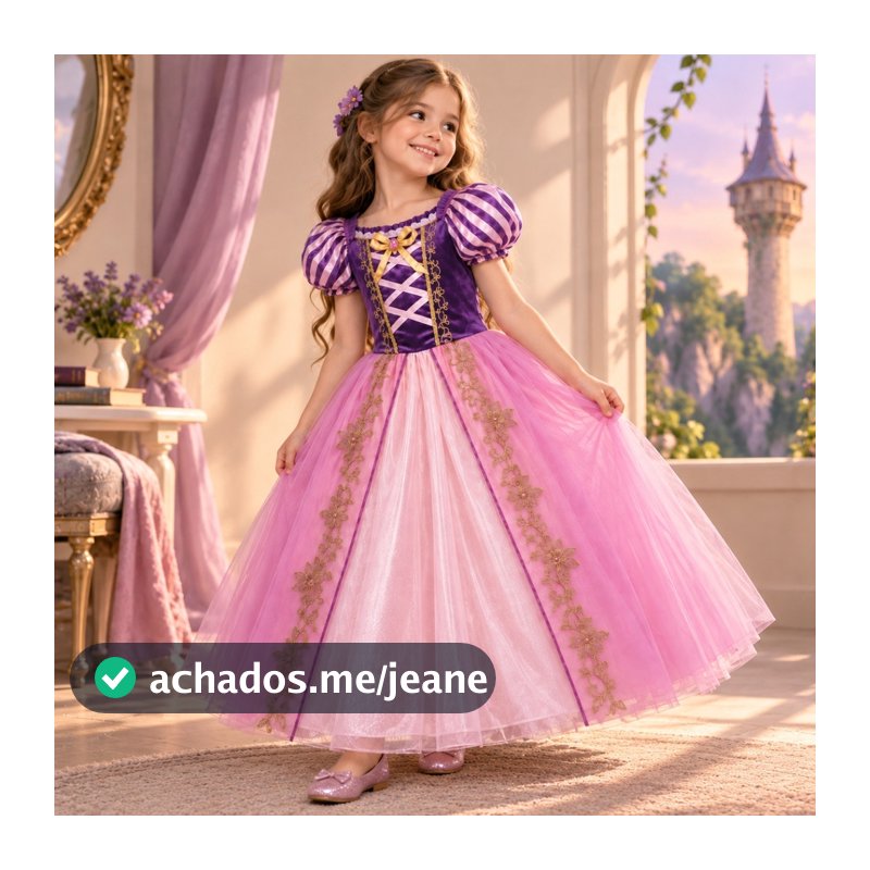 Vestido de Princesa Fantasia Infantil Menina Fantasia Rapunzel Princesa para Festa e Halloween