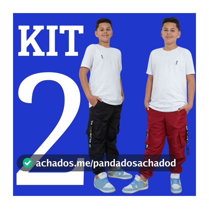 KIT 2 Calça Infantil Moda Masculina Menino Tactel Jogger Blogueiro Bolsos Cargo Fita Moda Gringa Europa T