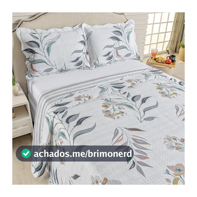 Kit Cobre Leito Colcha Casal Bouti 3 Peças Dupla Face Estampada Porta Travesseiro Aba Americana