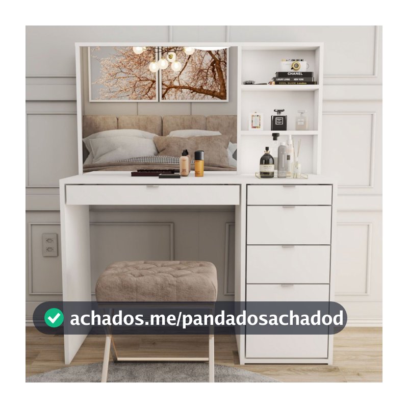 Penteadeira Maria 5 Gavetas 2 Prateleiras Branco - Panorama Móveis
