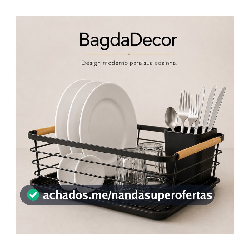 ⭐ Escorredor de Louça Premium Preto com Bandeja Removível 🥂 Porta Talheres Aço Inox + Bambu