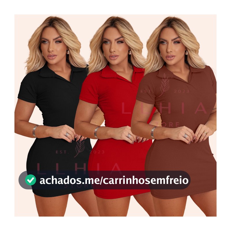 Vestido  Curto Tubinho Gola Polo Moda Fashion Feminino
