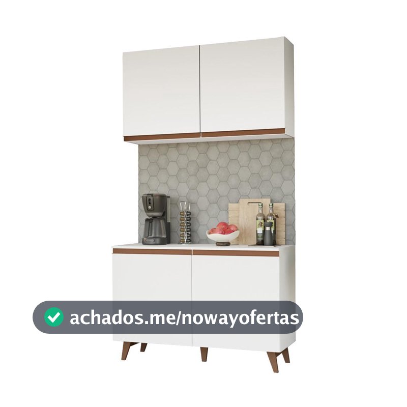 Kit Madesa Reims 120 cm com Armário Aéreo e Balcão Gabinete de Pia - Branco