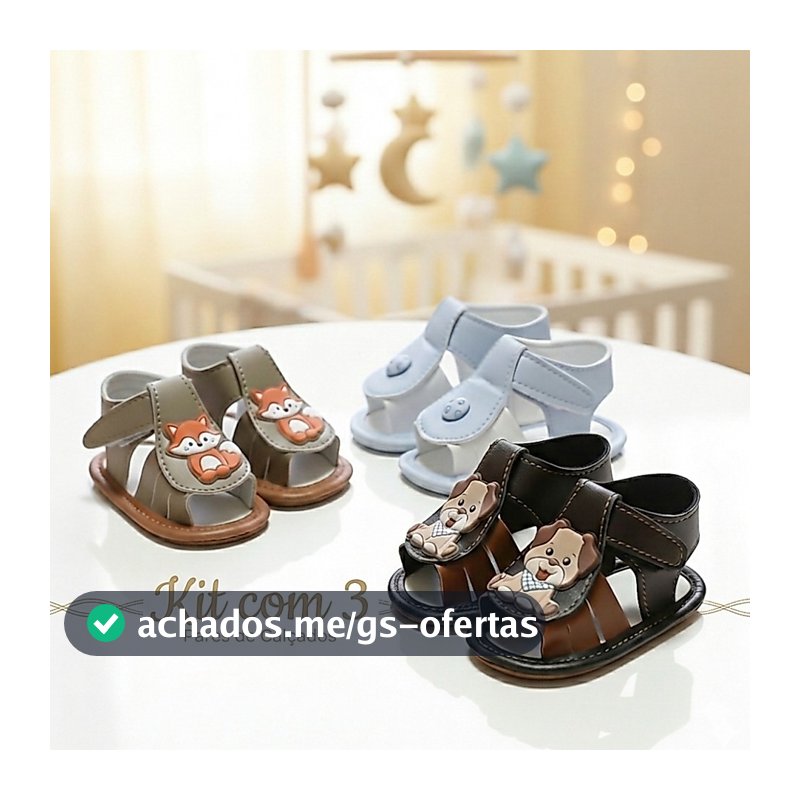 Kit 3 Pares Sandália Infantil Bebê Percatinha Sapatinho 0-6m (recém-nascido)