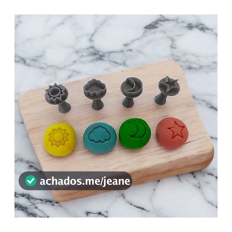 Carimbos Céu Mágico para Brigadeiro e Doces | Kit 4 peças | Sol, Lua, Estrela, Nuvem | 3x2cm