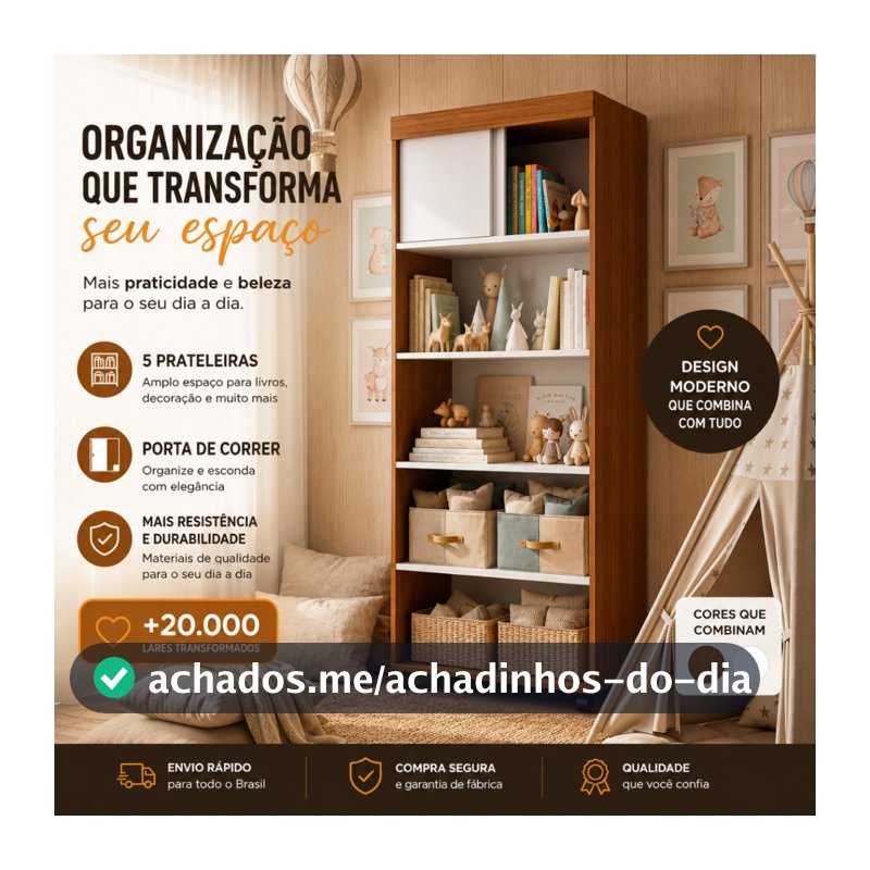 Estante Organizador Livreiro Prateleira Para Sala Quarto Escritório Londres Portas - Nature/Branco