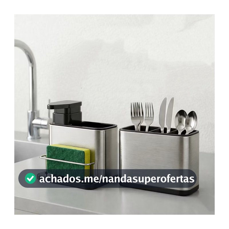 Kit 2em1 Escorredor Talheres + Dispenser Detergente Aço Inox Bancada Cozinha
