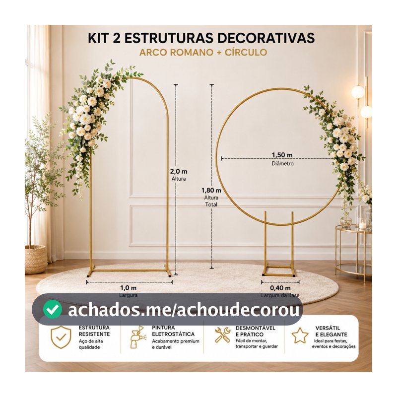KIT 2 PAINÉIS ARCO ROMANO + ARCO REDONDO PARA FESTAS E DECORAÇÃO CASAMENTO ANIVERSARIO