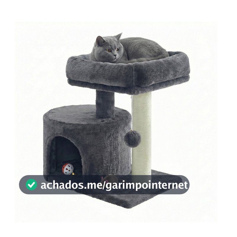 SONGMICS Arranhador para Gatos com Poste de Sisal, Casa de Gato, Móvel para Sala, Estável, Cinza