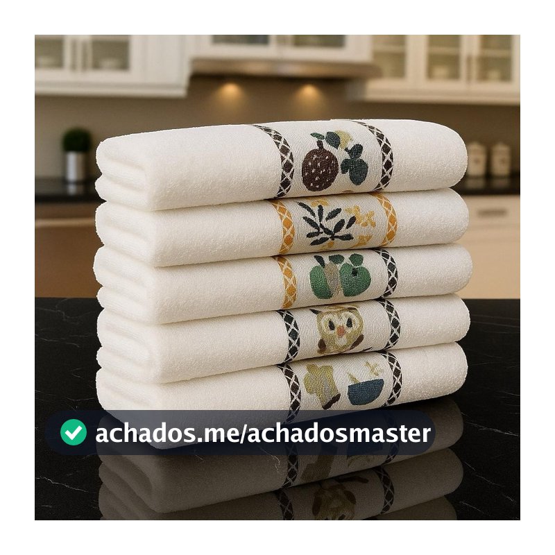 Kit 6 Pano De Prato Copa 100% Algodão atoalhado 45x65cm Barra Decorada Alta Absorção E Qualidade