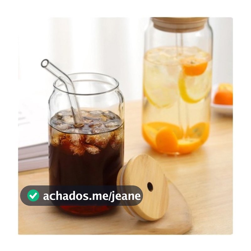 Copo De Vidro Com Tampa De Bambu 20x15,5x8,5 De 500 ML Para Cozinha Prático E Fácil Multiuso universal