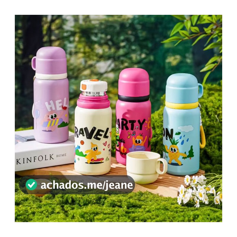 Garrafa Térmica Infantil Com 450ml Inox Escolar Copo + Alça