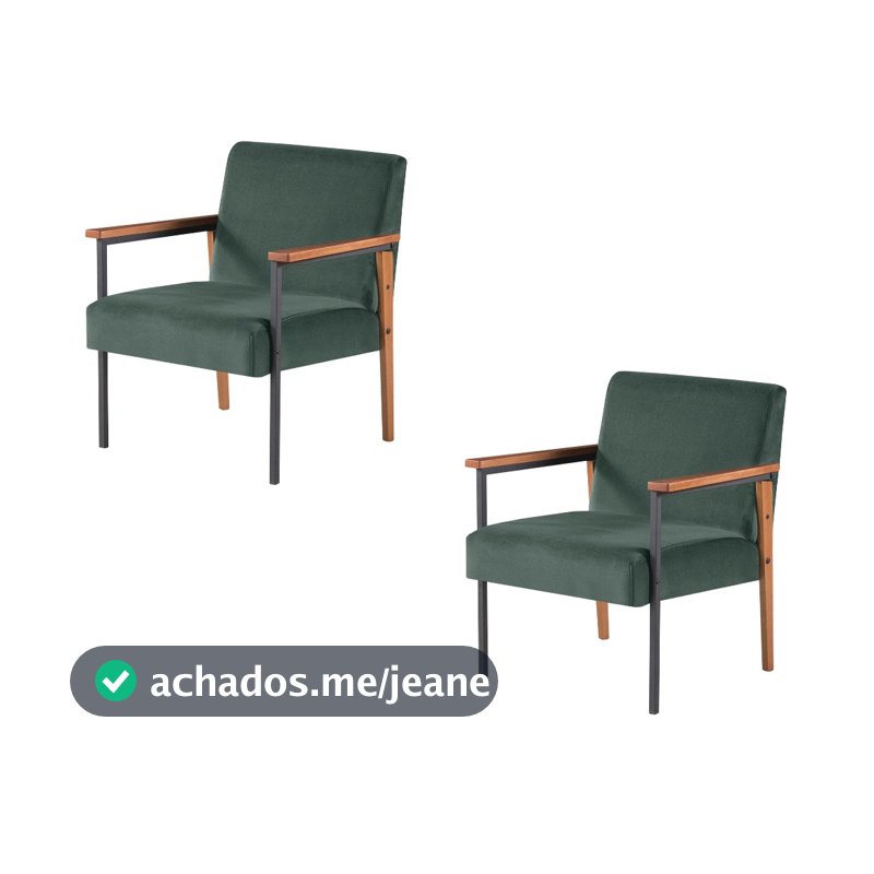 kit 2 Unidades  Poltrona Decorativa Casa Recpeção Escritório Consultório Elegante Confortável sala de Espera Verde