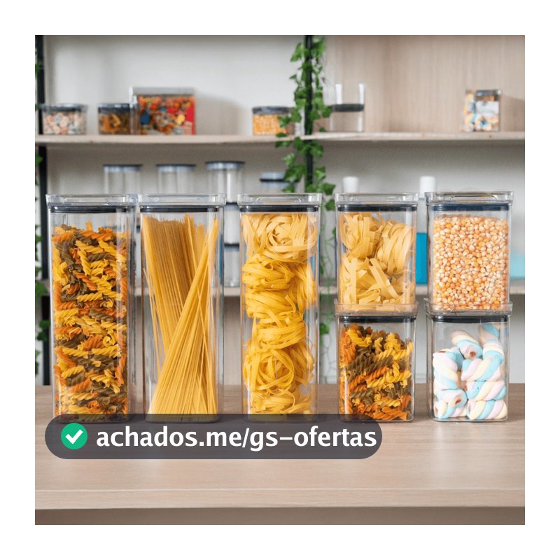 7 Potes Herméticos para Mantimentos de Acrílico Empilhável para Cozinha e Alimentos Organiza Armário