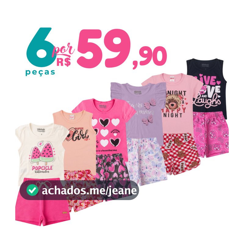 Kit 6 Peças de Roupas Infantil Menina 3 Conjuntos Verão Algodão