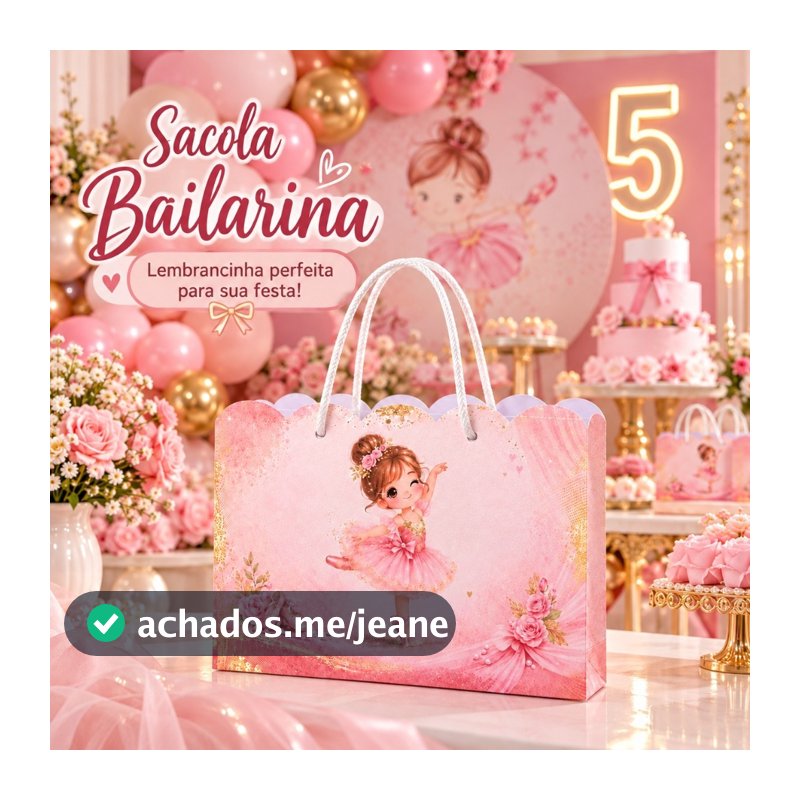Kit Sacola Bailarina Rosa com Alça 10 20 ou 30 Unidades Lembrancinha Festa Infantil Monte em Casa