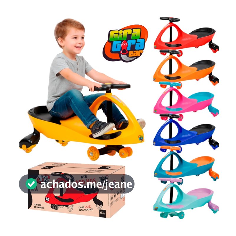 Carrinho Gira Gira Car Infantil Rolimã Luz Led Nas Rodas Plasmacar Suporta Até 100 Kg - Fênix