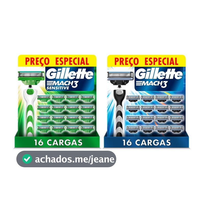 Carga para Gillette Mach3 16 Unidades Sensitive ou Regular Original Refil Aparelho Barbear Mach 3 Gilete Gillete Gilette