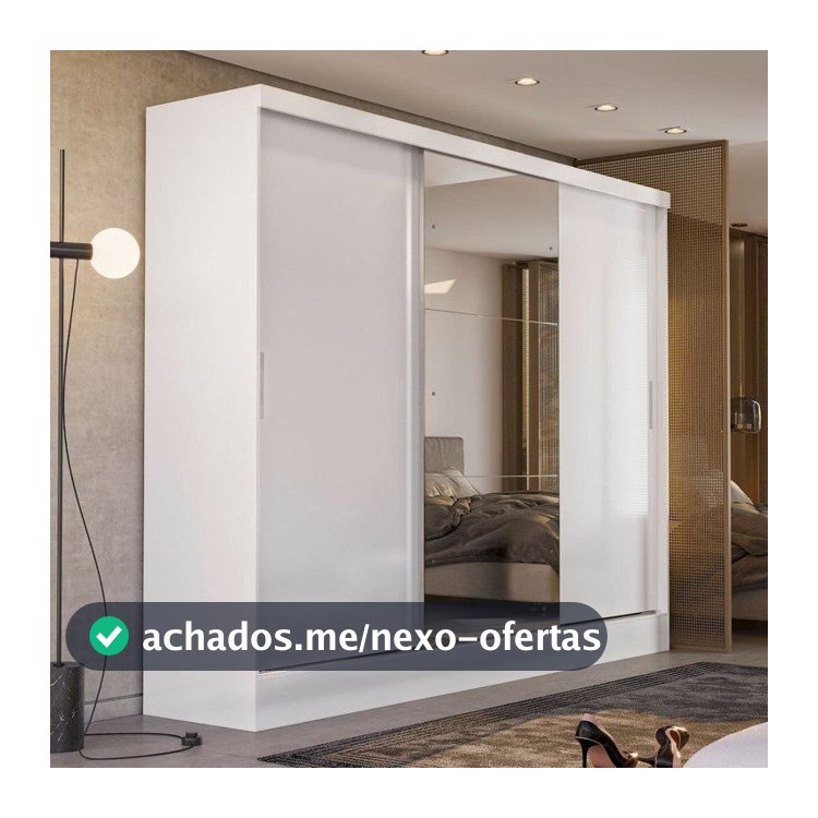 Guarda-Roupa Casal com Espelho 3 Portas de Correr e 4 Gavetas Plata Yescasa Branco Branco