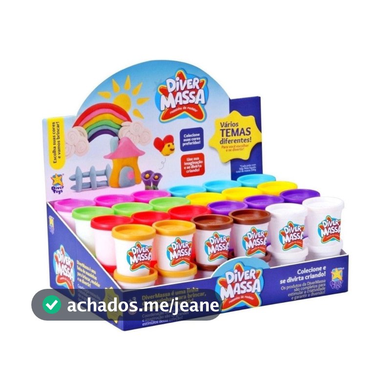 Massinha de Modelar Infantil Escolar Potes 50g Colorida Diver Toys Brinquedo
