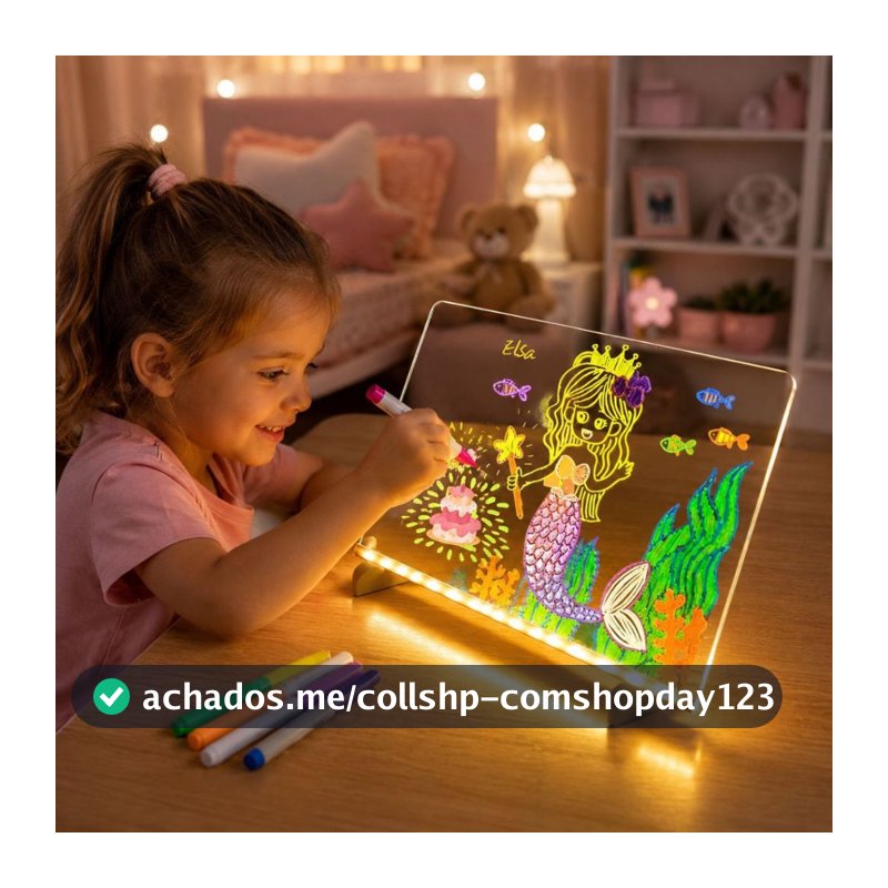 Losa Luminária Led 3D Desenho Acrílico Brilhante USB + 7 Canetas Escrever Lousa Desenho E Pintura